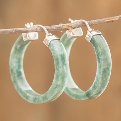 Alternate image for Handmade Jade Hoop Earrings Synchronicity in Light Green