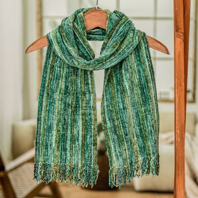 Alternate image for Guatemalan Rayon Chenille Scarf Rainforest