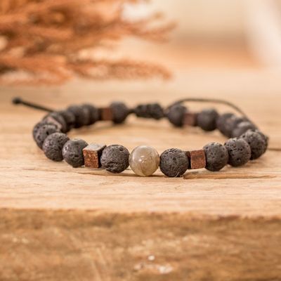 Alternate image for Mens Volcanic Stone Beaded Bracelet with Labradorite Jewel Inner Hero