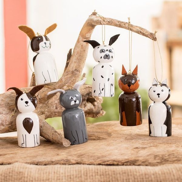 Alternate image for Hand-painted Reclaimed Wooden Ornaments Set of 6 Loyal Friends