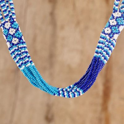 Alternate image for Blue Torsade Necklace Made from Glass Beads Cobalt and Turquoise Harmony