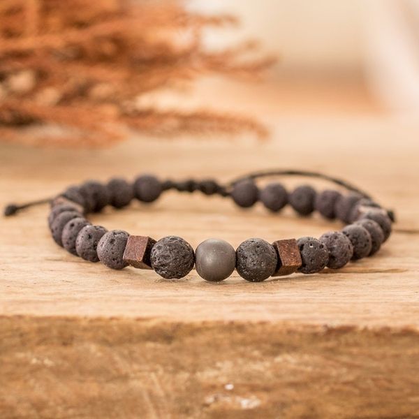 Alternate image for Mens Volcanic Stone Beaded Bracelet with Hematite Jewel Inner Protector