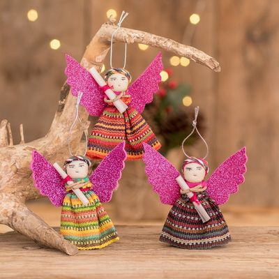 Alternate image for Set of 3 Angel Worry Doll Ornaments from Guatemala Angelic Guards