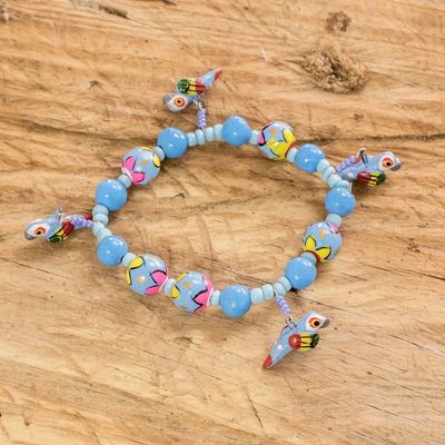 Alternate image for Handcrafted Ceramic Beaded Stretch Bracelet from Guatemala Macaws in the Sky