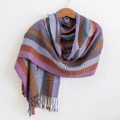 Alternate image for Rose and Amethyst Handwoven Guatemalan Cotton Shawl Amethyst Country Garden