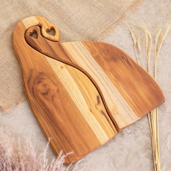 Alternate image for Pair of Heart-Themed Teakwood Cutting Boards from Guatemala Cooking Lover