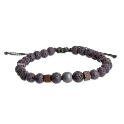 Alternate image for Mens Volcanic Stone Beaded Bracelet with Hematite Jewel Inner Protector