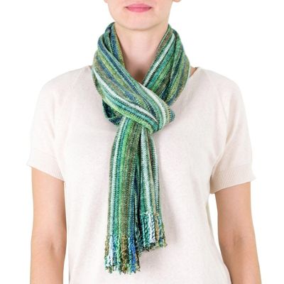 Alternate image for Guatemalan Rayon Chenille Scarf Rainforest