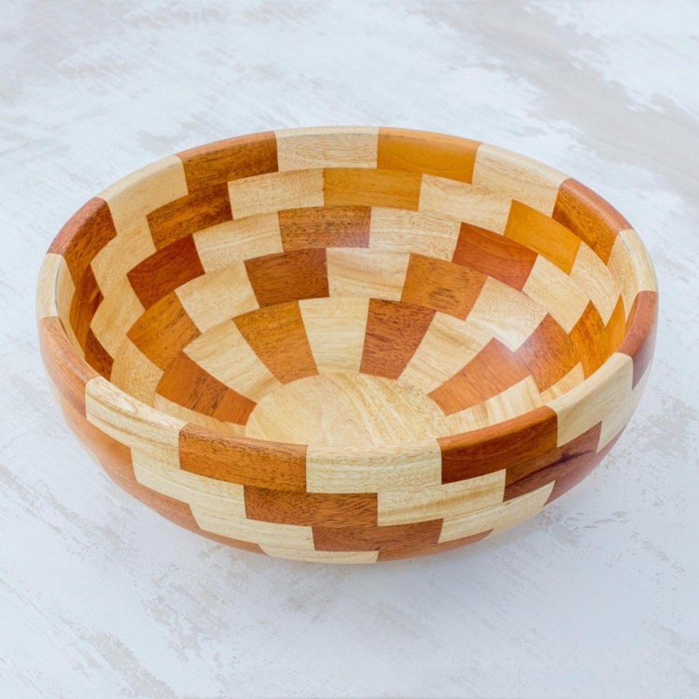 Artisan Crafted Natural Mahogany Palo Blanco Wood Bowl 'Stairway of Nature'