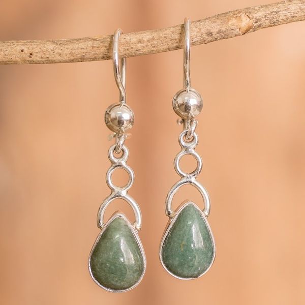 Alternate image for Sterling Silver Dangle Earrings with Drop-Shaped Jade Stones Harmony Drops