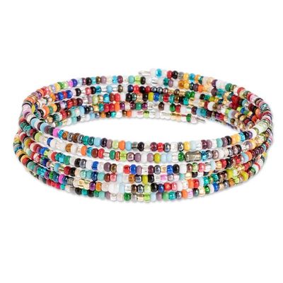 Alternate image for Multicolor Glass Beaded Stainless Steel Wire Coiled Bracelet Multicolor Menagerie