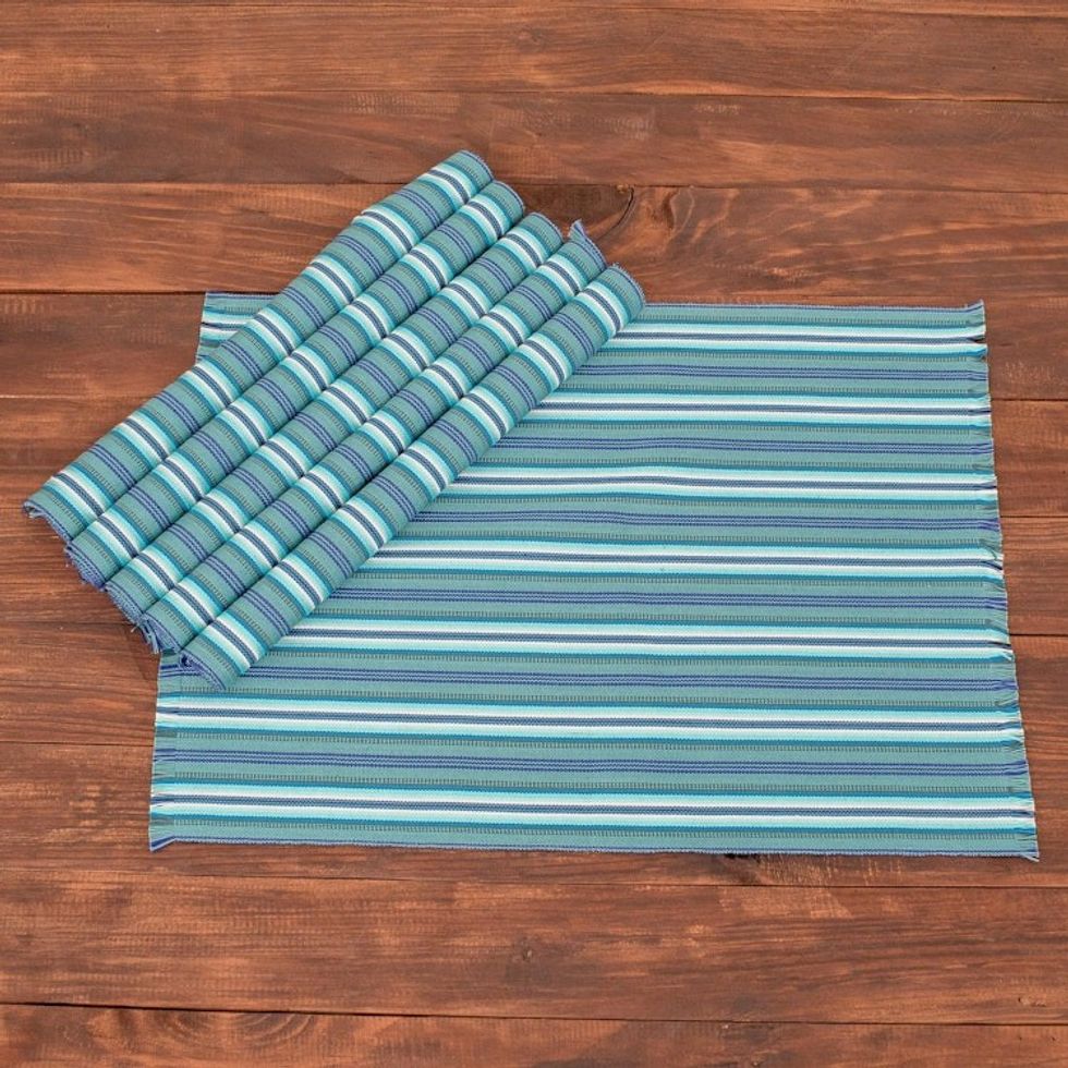 Blue Striped Placemats Set of 6 'Tecpan Tradition'