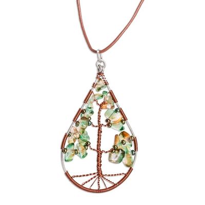 Alternate image for Drop-Shaped Tree-Themed Natural Peridot Pendant Necklace Drop of Life in Green