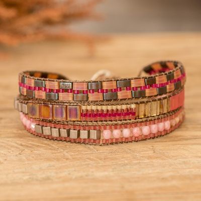 Alternate image for Multi-Strand Beaded Bracelet with Pewter Button Closure Tropic Shine