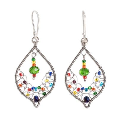Alternate image for Beaded and Filigree Beaded Dangle Earrings With Silver Hooks Crystal Leaf