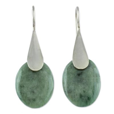 Alternate image for Fair Trade Silver 925 and Green Jade Handcrafted Earrings Cool Maya Jungle