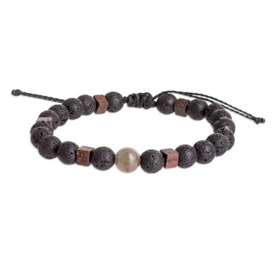 Alternate image for Mens Volcanic Stone Beaded Bracelet with Labradorite Jewel Inner Hero