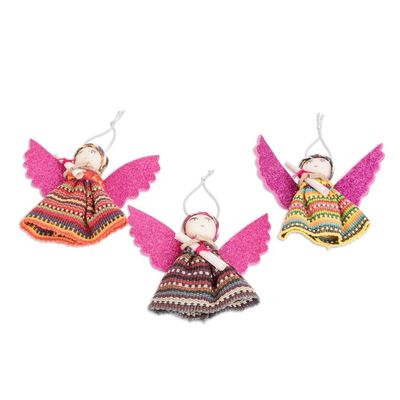 Alternate image for Set of 3 Angel Worry Doll Ornaments from Guatemala Angelic Guards