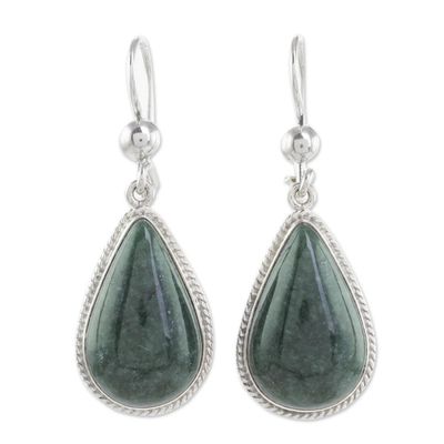 Alternate image for Unique Sterling Silver Jade Dangle Earrings Dark Green Sacred Quetzal
