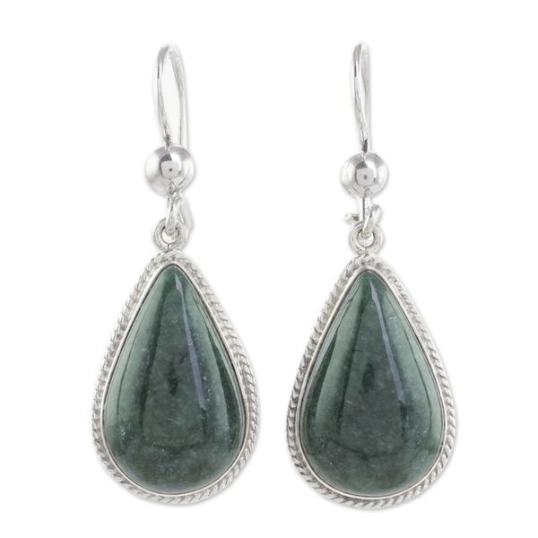 Alternate image for Unique Sterling Silver Jade Dangle Earrings Dark Green Sacred Quetzal