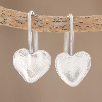 Alternate image for Heart-Shaped Fine Silver Drop Earrings from Guatemala Fingerprint Hearts