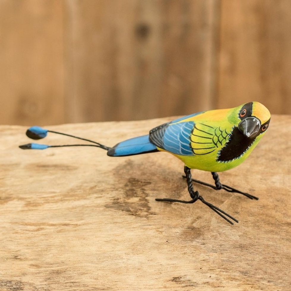Hand Painted Ceramic Motmot Sculpture 'Turquoise-Browed Motmot'
