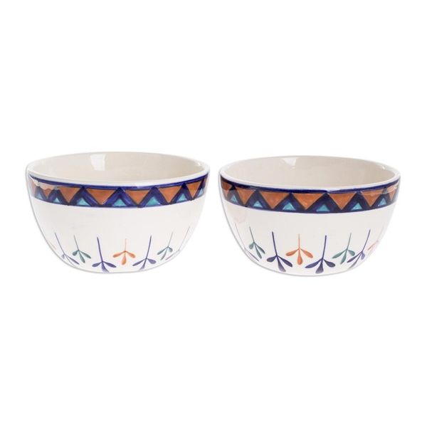 Alternate image for Ceramic Hand Painted Soup Bowls with Geometric Design Pair Antigua Breeze