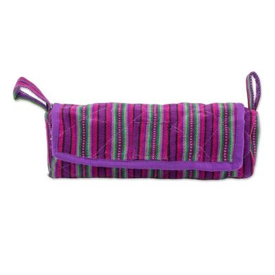 Alternate image for Handwoven Striped 100 Cotton Jewelry Case from Guatemala Amethyst Berry