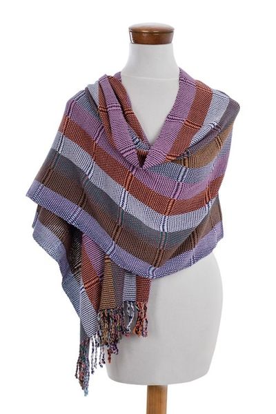 Alternate image for Rose and Amethyst Handwoven Guatemalan Cotton Shawl Amethyst Country Garden