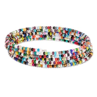 Alternate image for Multicolor Glass Beaded Stainless Steel Wire Coiled Bracelet Multicolor Menagerie