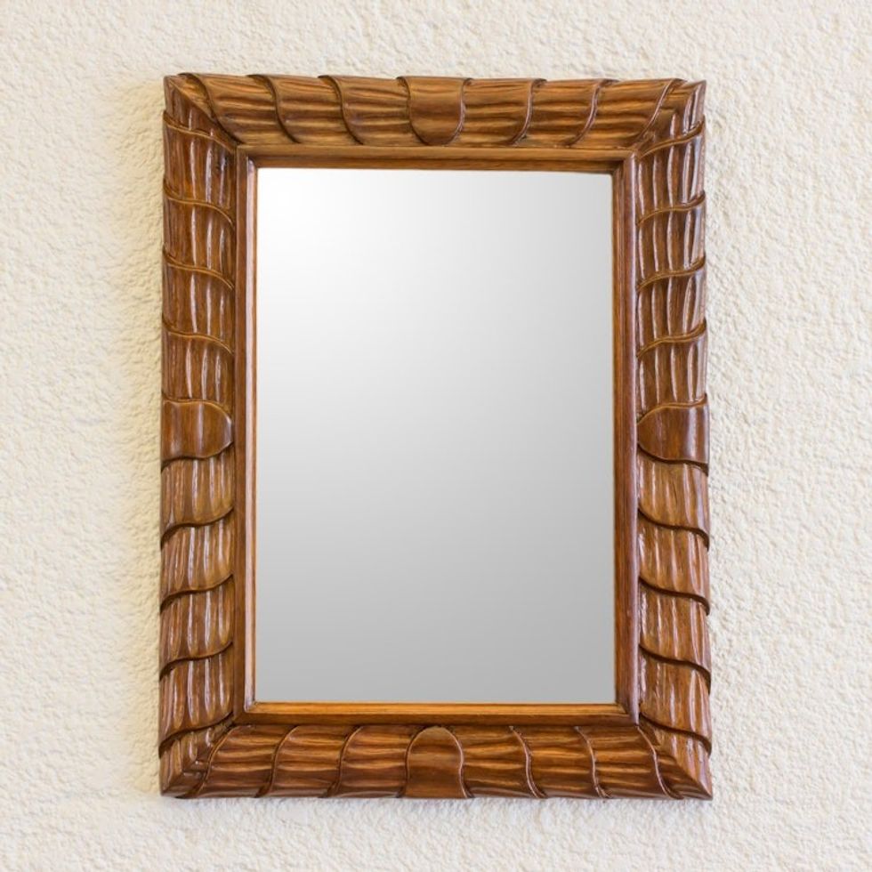 Artisan Crafted Sustainable Wood Wall Mirror from Guatemala 'Rolling Waves'