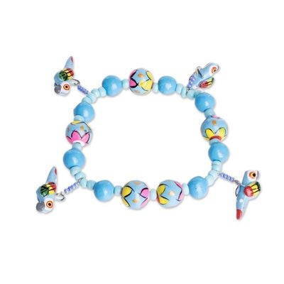 Alternate image for Handcrafted Ceramic Beaded Stretch Bracelet from Guatemala Macaws in the Sky