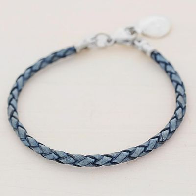 Alternate image for 999 Silver Blue Leather Charm Wristband Bracelet Guatemala Walk of Life in Blue