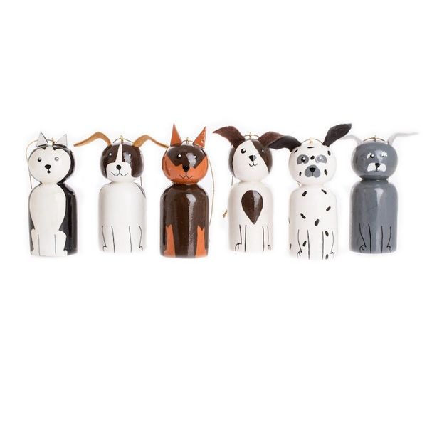 Alternate image for Hand-painted Reclaimed Wooden Ornaments Set of 6 Loyal Friends