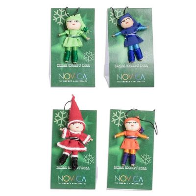 Alternate image for Set of 4 Handcrafted Cibaque and Cotton Worry Dolls Gracious Christmas