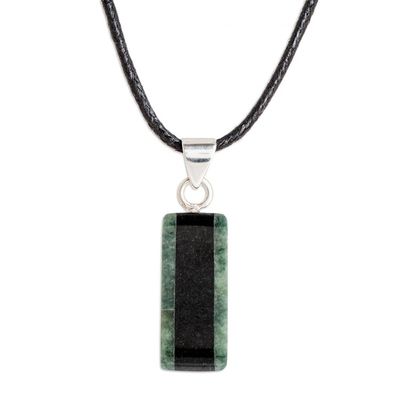 Alternate image for Striped Green and Black Jade Pendant Necklace from Guatemala Black Forest Road