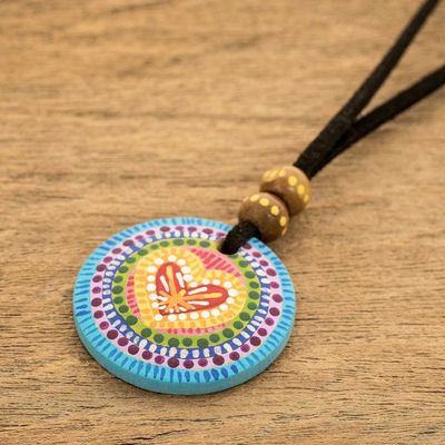 Alternate image for Hand Painted Rainbow and Heart Pendant Corded Necklace Rainbow of Love