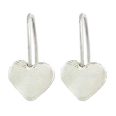 Alternate image for Heart-Shaped Fine Silver Drop Earrings from Guatemala Fingerprint Hearts