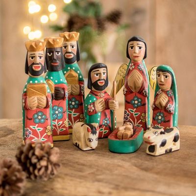 Alternate image for Hand Crafted Religious Wood Sculpture Set of 10 Peace
