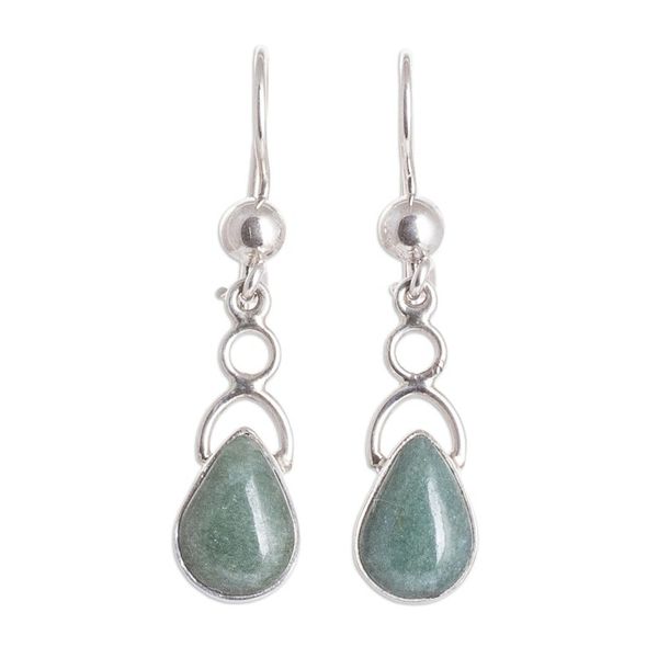 Alternate image for Sterling Silver Dangle Earrings with Drop-Shaped Jade Stones Harmony Drops