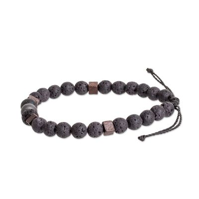 Alternate image for Mens Volcanic Stone Beaded Bracelet with Hematite Jewel Inner Protector