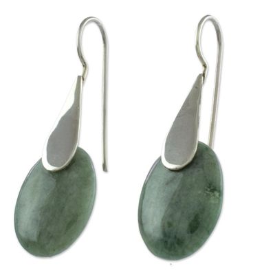 Alternate image for Fair Trade Silver 925 and Green Jade Handcrafted Earrings Cool Maya Jungle