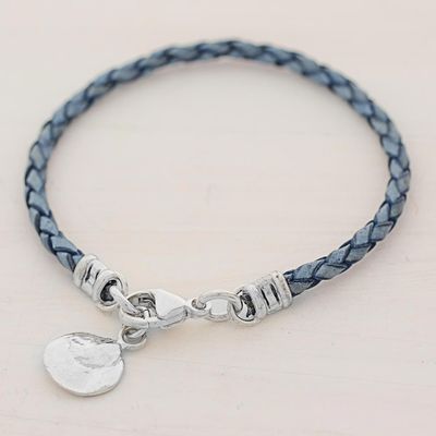 Alternate image for 999 Silver Blue Leather Charm Wristband Bracelet Guatemala Walk of Life in Blue