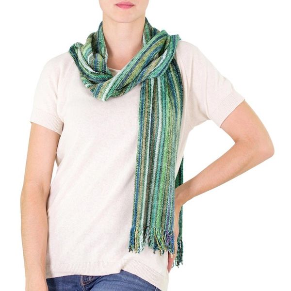 Alternate image for Guatemalan Rayon Chenille Scarf Rainforest