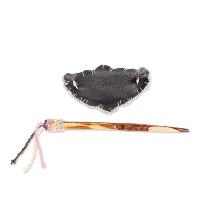 Alternate image for Handcrafted Pink and Yellow Glass Beaded Hairpin Edens Pink Beauty