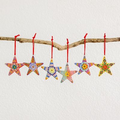 Alternate image for Artisan Crafted Ceramic Christmas Ornaments Set of 6 Christmas Star
