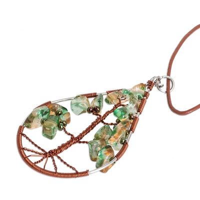 Alternate image for Drop-Shaped Tree-Themed Natural Peridot Pendant Necklace Drop of Life in Green