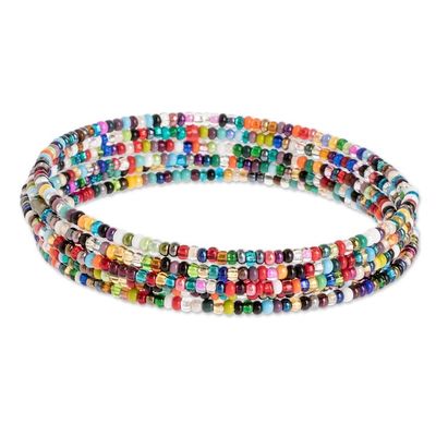 Alternate image for Multicolor Glass Beaded Stainless Steel Wire Coiled Bracelet Multicolor Menagerie