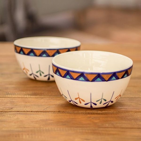 Alternate image for Ceramic Hand Painted Soup Bowls with Geometric Design Pair Antigua Breeze