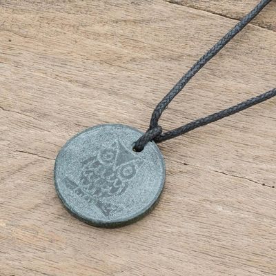 Alternate image for Hand-Carved Jade Owl Pendant Necklace from Guatemala Kame